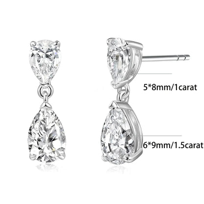 Waterdrop Moissanite Drop Earrings for Women Double Pear Cut Diamond Ear Stud 925 Sterling Silver Fine Jewelry with Certificate