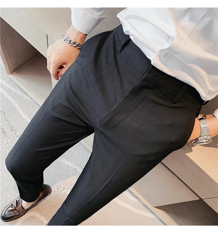Plus Size 40 42 Spring Summer Double Line Stripe Suit Pants Men Clothing 2022 Korean Slim Fit Business Formal Wear Office Pants