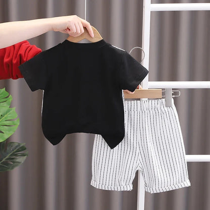 New Summer Kids Boys Clothes High Qulity Short Sleeve Gentleman Patchwork T Shirt Pants Toddler Boy Clothing Casual Outfits