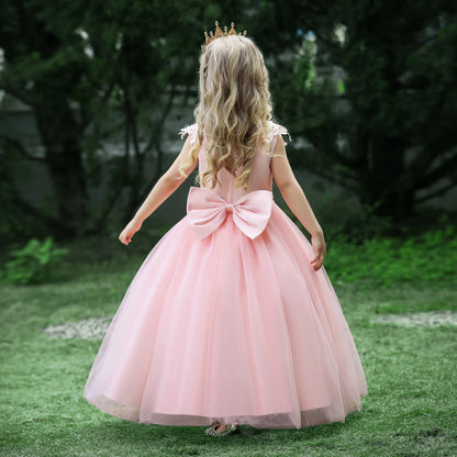 Formal Tulle Flower Bridesmaid Girls Dress Vestido White Wedding Princess Prom Kids Party Dresses For Girls Bow Birthday Costume