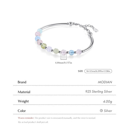 925 Sterling Silver Colorful Beads Crystal Charms Bracelet Fashion New Luxury Bangle Chain For Women Party Jewelry