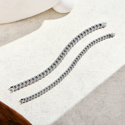 Chaîne cubaine entièrement en Moissanite pour Homme Femme, en Argent Sterling 925 plaqué Or 18 carats, Bracelet Tennis Hip Hop, Bijoux Fantaisie
