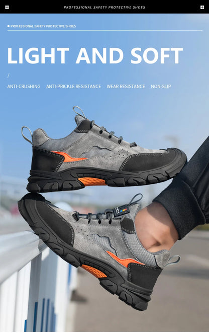 Men Safety Work Shoes Plastic Toe Safety Boots Fashion Lightweight Comfort Working Sneakers Anti-puncture Indestructible Shoes