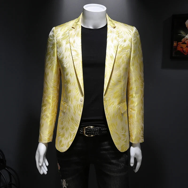 Spring Luxury Embroidery Men Blazers New Men Gold Yarn Casual Suit Jacket Stage Dress High Quality Wedding Business Bleazer Man