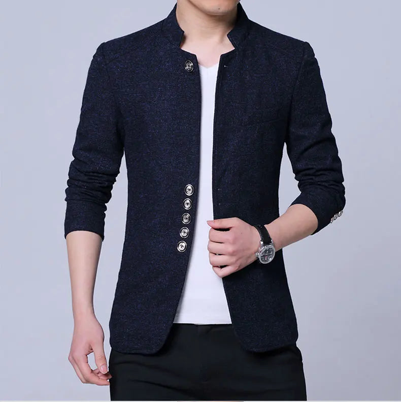 Men's Autumn Winter Casual Slim Fit Plaid Suit Jacket Korean Style Fleece Thickened Coat Large Size Single Breasted Westwear