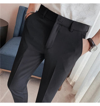 High Quality British Style Business Casual Pants Men's Spring Summer Solid Color Slim Fit Formal Wear Suit Pants Men Clothing