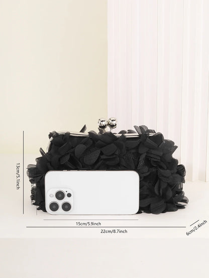 3D Floral Decor Clutch Bag, Elegant Silk Appliques Dinner Purse For Wedding Party Prom Banquet - Perfect for Wedding， Party