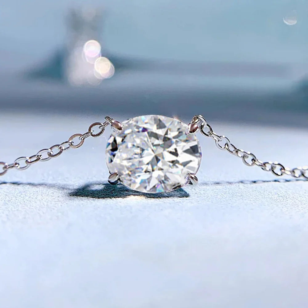 3CT Oval Cut Moissanite Pendant Necklace GRA Certified 8x10mm Lab Diamond Necklaces 925 Sterling Silver Birthday Wedding Jewelry