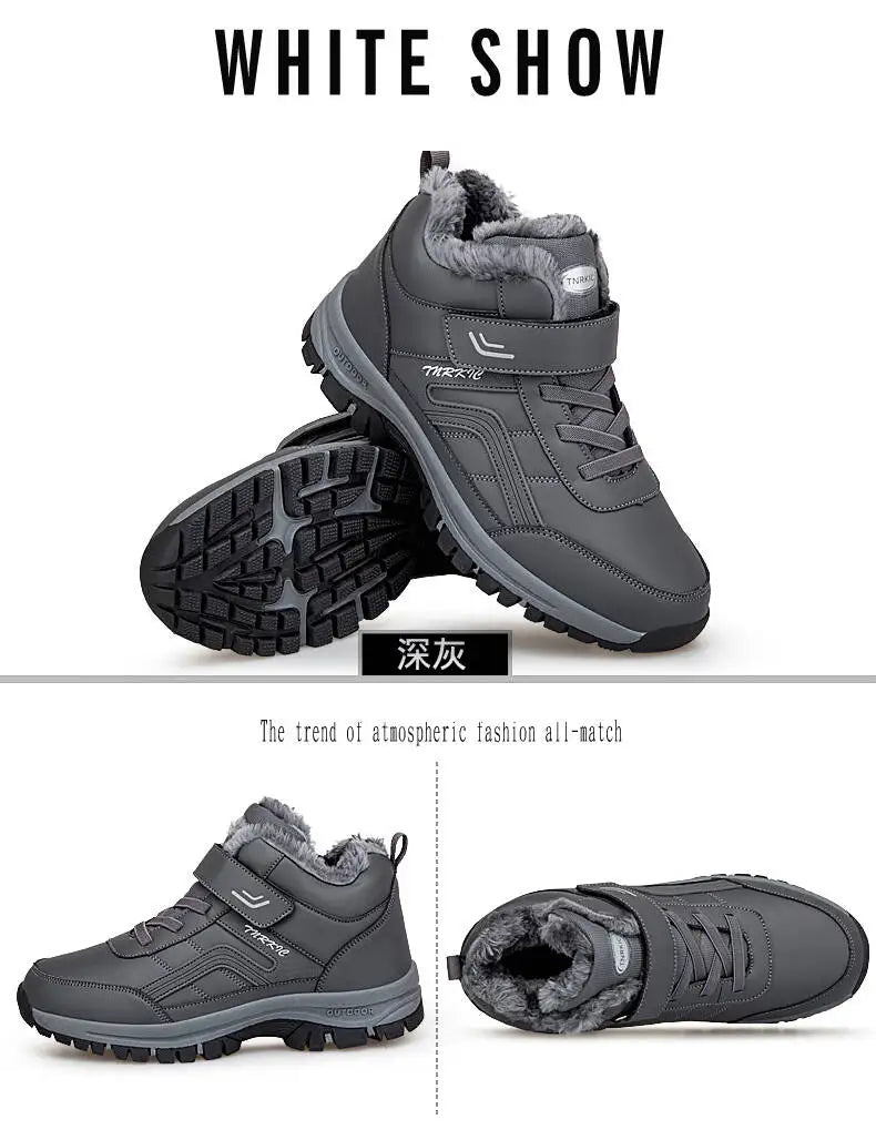 Winter Men Boots PU Leather Snow Boots Man Plush Warm Causal Shoe Waterproof Men Boots High Quality Male Sneakers Ankle Boots