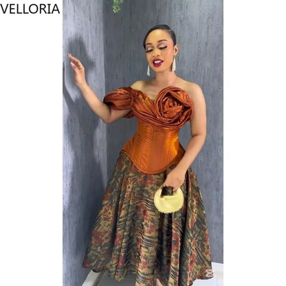 Aso Ebi A-line Corset Prom Dress Elegant 3D Folded African Women's Formal Occasion Dress Birthday Party Gown Customization