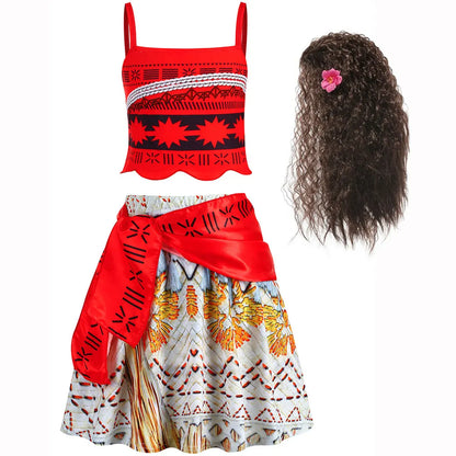 Halloween Moana Halter Dress for Girl Cosplay Moana Princess Costume Hawaii Toddler Vaiana Cute Sundress Two Piece Costume Set