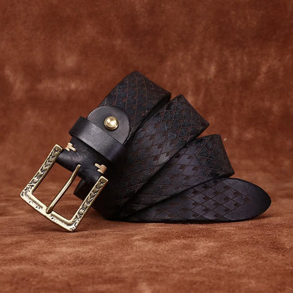 3.8CM Thickened Italian Pure Cowhide High Quality Genuine Leather Belts for Men Carving Strap Male Brass Buckle Jeans Cowboy