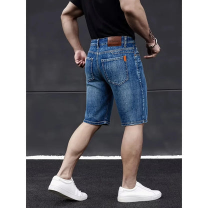 New Business Men's Jeans Casual Straight Stretch Fashion Classic Blue Black Men's Summer Denim Shorts Knee-Length