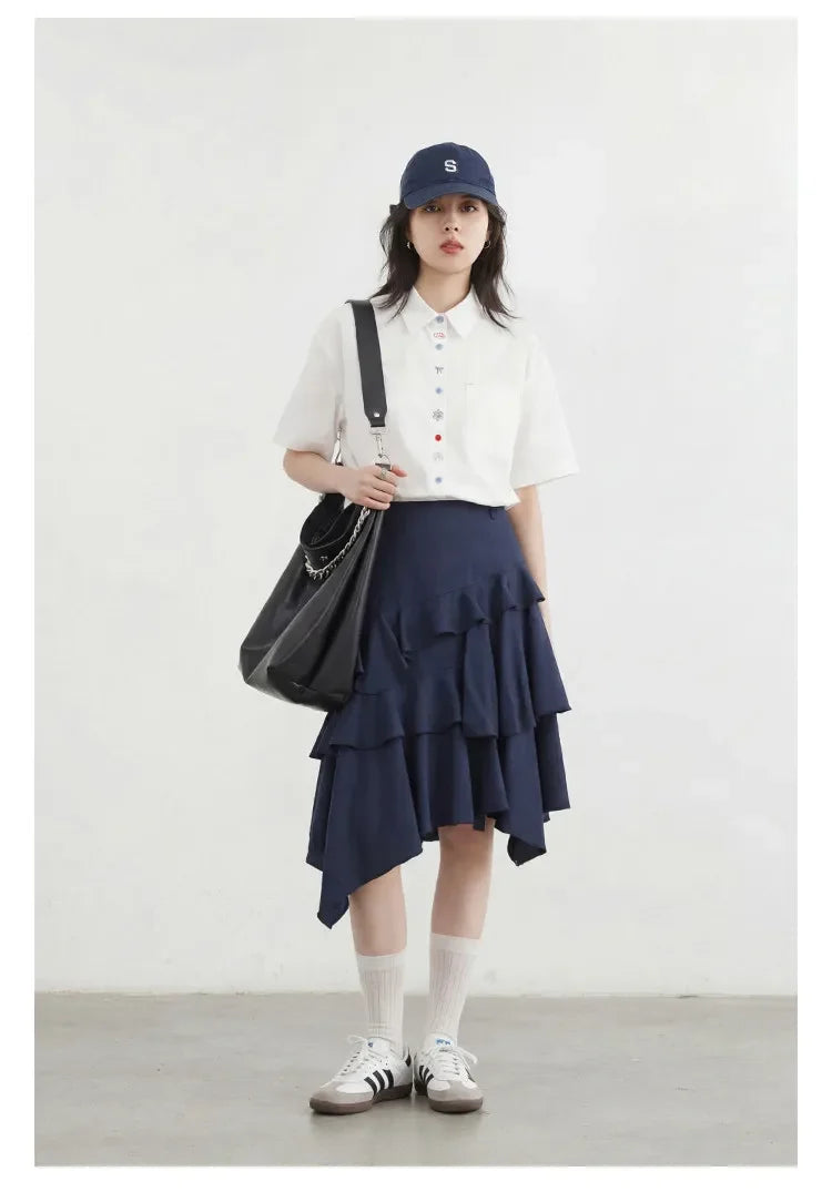 Fashion Women Shirt Short Sleeve Loose Casual Design Button Embroidered Placket Female Blouses Cotton Coat Summer 2026