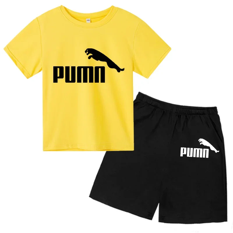 3-12Y Kids Summer Casual Letter Print 2-Piece Set Soft T-Shirt & Pants Suits for Boys & Girls