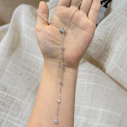 1carat Princess Cut Moissanite Lariat Necklace with Round Bubble Pendant Necklace Y-shape S925 Silver Square Neckchain for Women