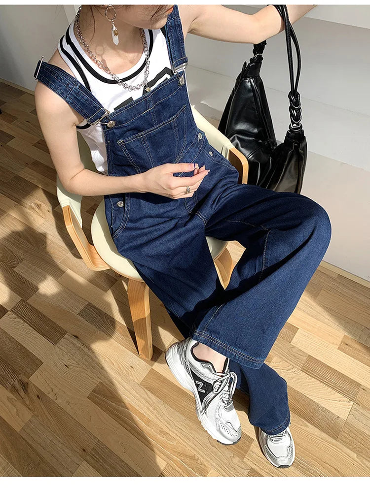 High Waist Wide Leg Denim Overalls Women's Loose Fitting Slimming Summer New Sle Gold nce Faionable Jeans