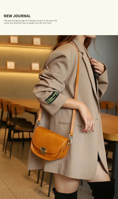 New Style Genuine Leather Women's Small Bag Vegetable Tanned Cow Leather Single Shoulder Bag Lady Popular Messenger Purse