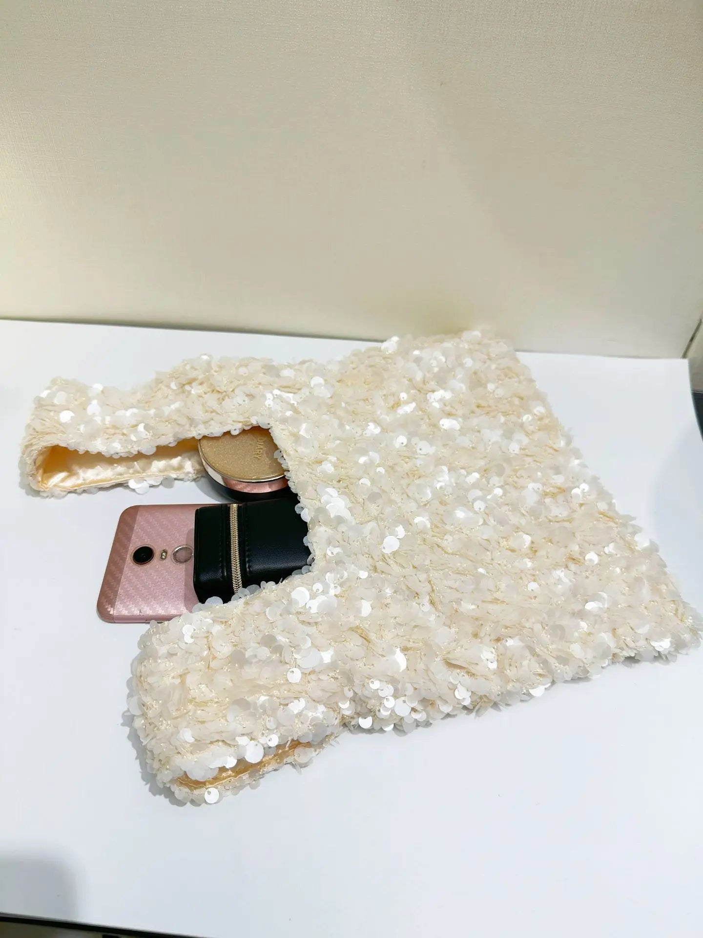 Elegant White Sequin Clutch Evening Bag for Women Mini Hobo Handbag Bridal Party Prom Dress Accessory Female Wedding Purse
