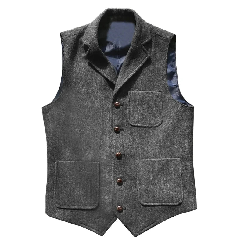 Men Vest Brown With Lapel Pocket Single Button Waistcoat For Wedding Birthday Formal Business Casual Banquet Work Men Suit