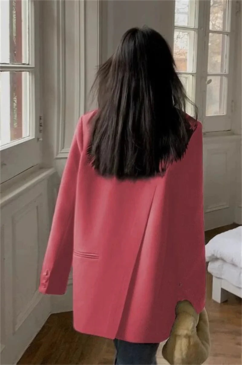 2025 Back Slit Design Blazer Coats Women Casual Fashion Loose Korean Jackets Streetwear Chic Long Sleeve All Match New Suit Tops