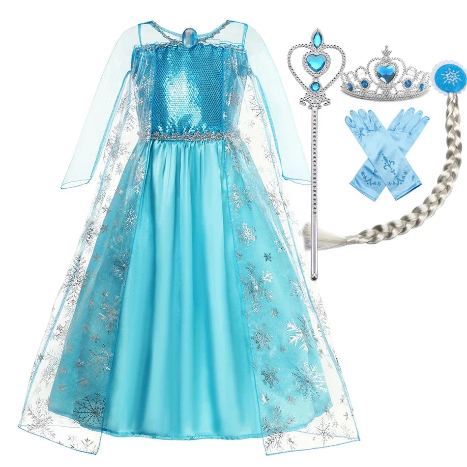 Elsa Anna Snow Queen Princess Dress for Girls Birthday Halloween Christmas Carnival Cosplay Outfit Kids 2-8Y Vestido