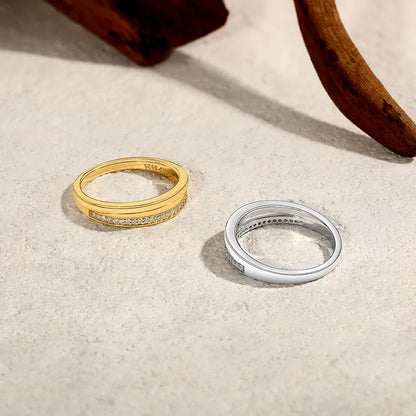 ATTAGEMS Bague deux cercles moissanite en argent 925, plaquée or 18 carats, bague empilable simple pour femme, bijoux fins de fiançailles