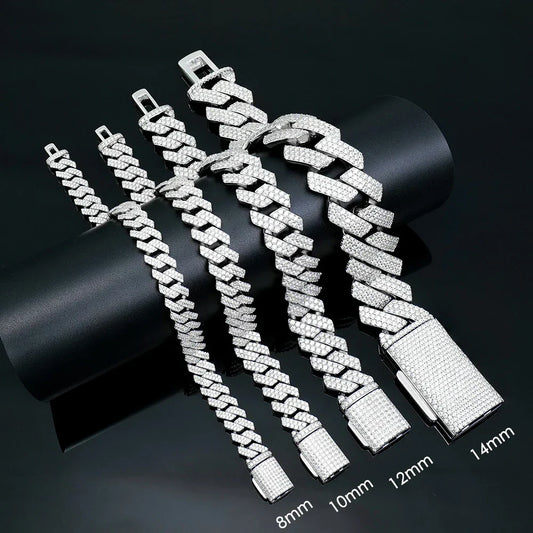 Bracelet cubain GRA certifié D VVS1 Moissanite 8mm/10mm/12mm/14mm Bracelets cubains en argent sterling s925 pour femme et homme