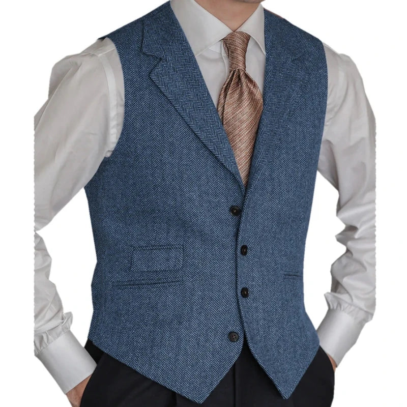 Men Vest Brown Classic Herringbone Pattern Suit Vest Notch Lapel Waistcoat Slim Formal For Wedding Groomsmen Banquet Men Suit