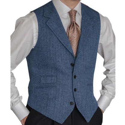 Men Vest Brown Classic Herringbone Pattern Suit Vest Notch Lapel Waistcoat Slim Formal For Wedding Groomsmen Banquet Men Suit