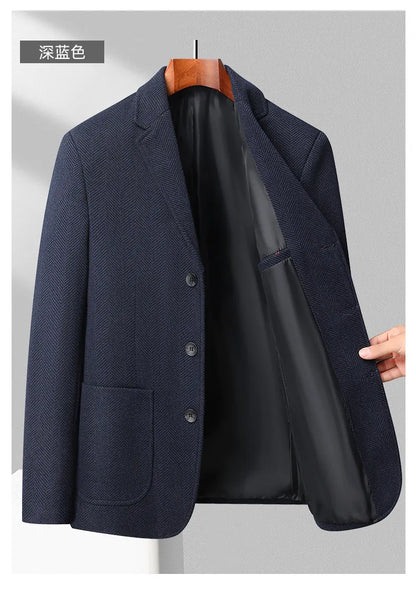 Men's Wool Blazer Herringbone Pattern Casual Business Suit Jacket Comfortable and Stylish Coat