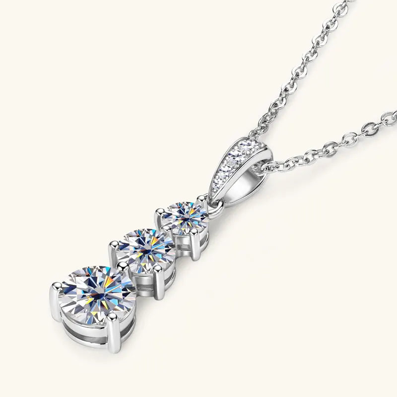 Certified D Color Three Stone Moissanite Pendant Necklace Collar Plata 925 Sterling Silver Necklaces for Women Jewelry