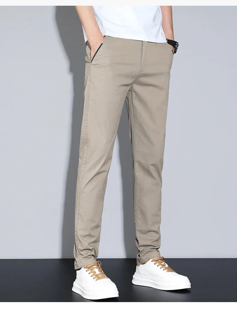 Cotton Thin Men's Business Casual Pants Summer Straight Slim Fit Fashion Stretch Solid Trousers Korean Men's Pants Size 28-38
