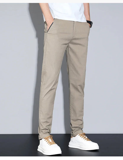 Cotton Thin Men's Business Casual Pants Summer Straight Slim Fit Fashion Stretch Solid Trousers Korean Men's Pants Size 28-38