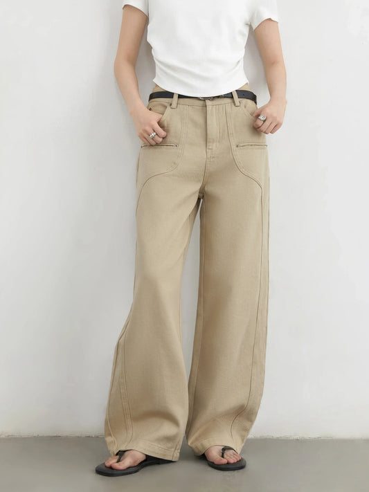 Women Jeans Solid Loose Casual New Split Wide Leg Denim Pant Workwear Female Trousers Spring Autumn 2025