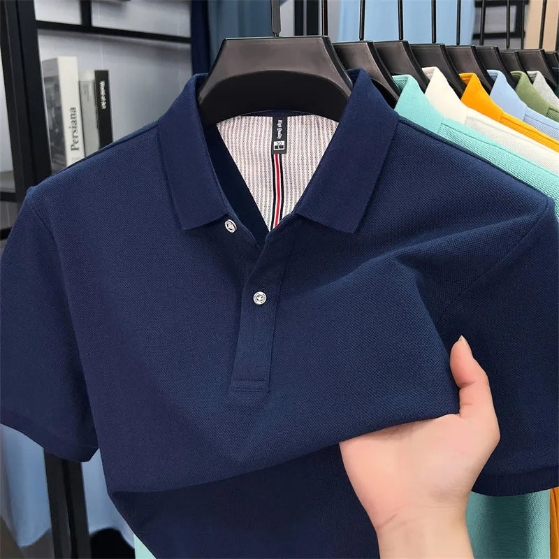 100% pure cotton high-end short sleeve polo shirt men's summer fashion new breathable Korean business casual golf brand T-shirt