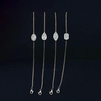 1/2Carat Bezel Set Solitaire Moissanite Diamond Bracelet for Women 925 Silver Marquise/Pear/Oval/Radiant Cut Diamond Hand Chain