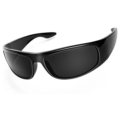 Super Dark Sunglasses for Men Black Wrap Around Sun Glasses UV400 Protection eyewear W8005