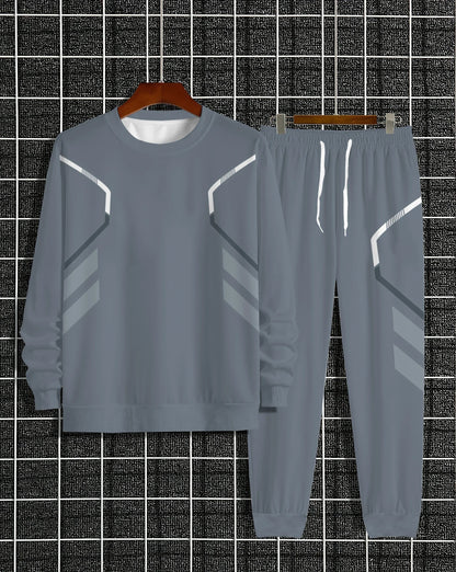 The new men's round-neck sweatshirt set for Spring and Autumn 2025 features street fashion and comfort with 3D pattern printing