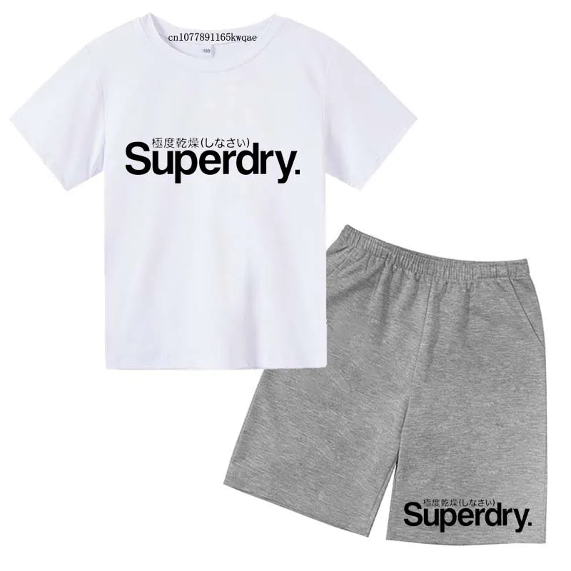 Kids Summer Casual Letter Print Breathable Tees+Short Pants 2pcs Suits 2-13 Years Boys Girls Fashion Outfits Children Clothes