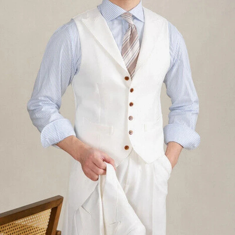 Men Vest White Collar Vintage With Lapel Single Button Waistcoat For Wedding Groom Banquet Temperament Slim Men Suit Vest