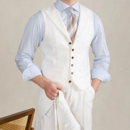 Men Vest White Collar Vintage With Lapel Single Button Waistcoat For Wedding Groom Banquet Temperament Slim Men Suit Vest