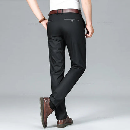 Bamboo Fiber Summer Casual Pants Men's Ultra-thin Iron-free Anti-wrinkle Loose Business Straight Elastic Trousers Brand Clothing