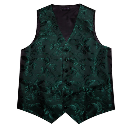Men's Elegant Floral Vest & Tie Hanky Cufflinks Set – Formal Wine Green Blue Waistcoat for Weddings Events Party Gift