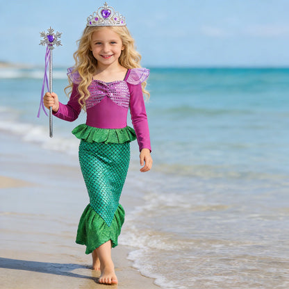 Mermaid Costume for Girl Long Sleeve Girls Dress Carnival Evening Party Dresses Kids Halloween Birthday Prom Dress Up Clothes