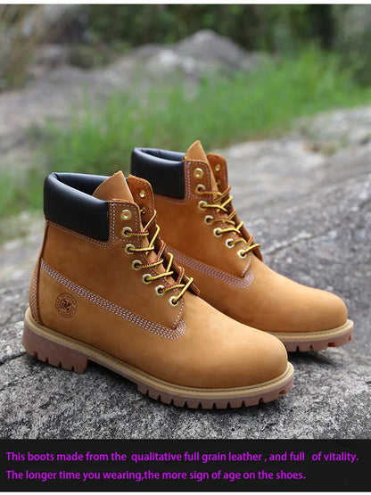 New Work Boots Men's Original Comfy Shoes Outdoor Hiking Leather Casual Shoes For Men Basic Boots Waterproof Yellow Boots