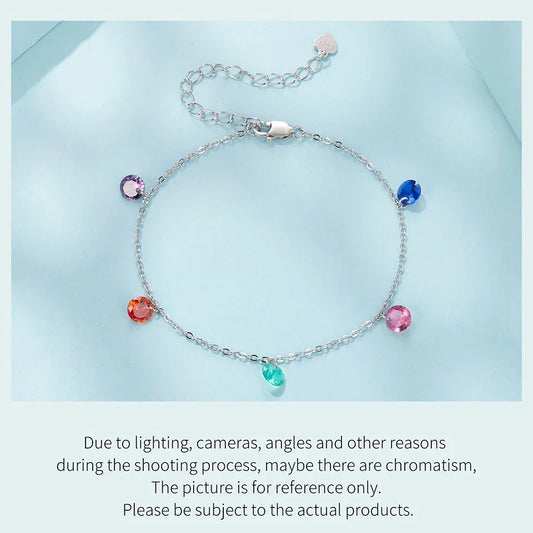 Bracelet chaîne rond en argent sterling 925, zircons colorés, chaîne à maillons réglable avec perles arc-en-ciel pour femmes, décoration de poignet
