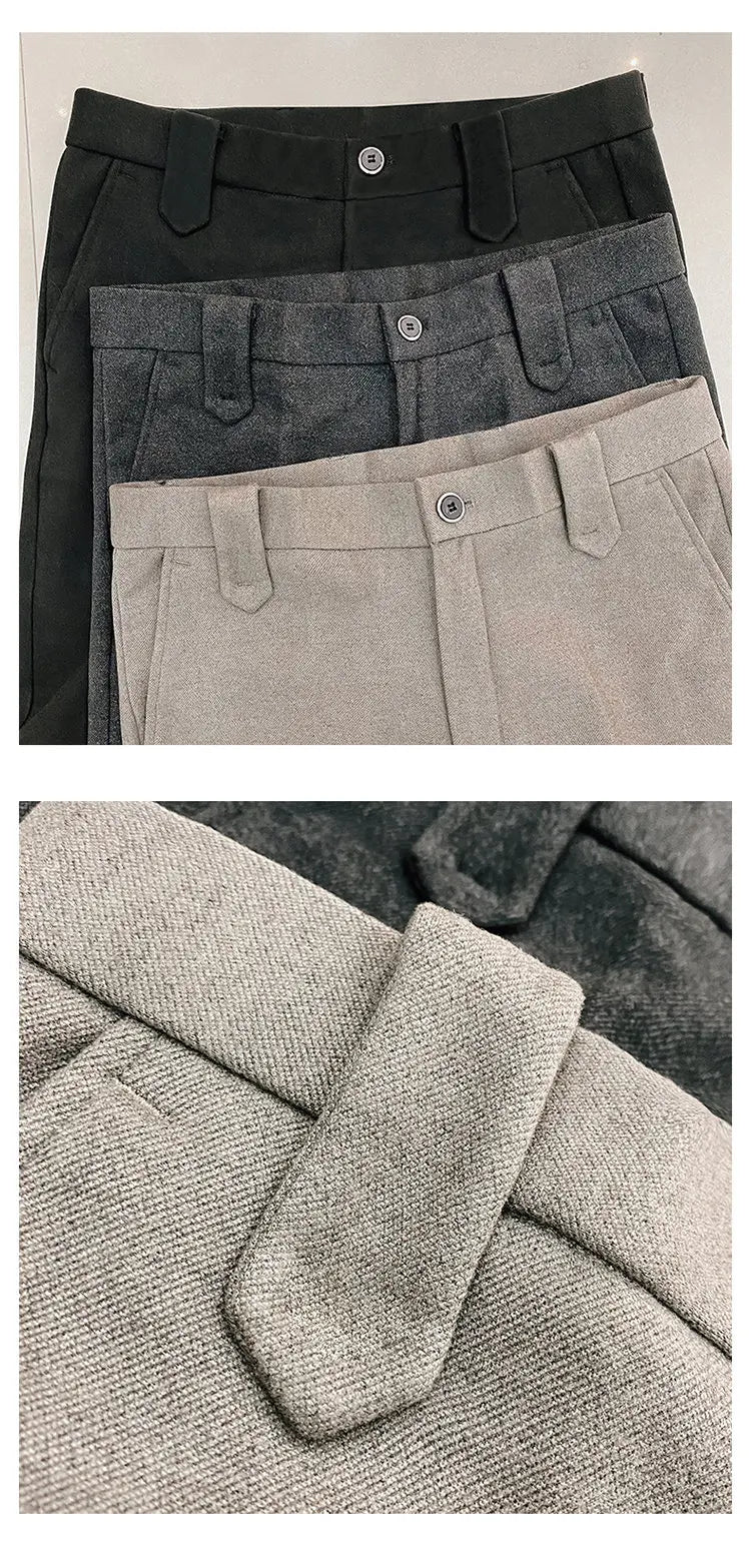 Autumn Winter Thickened Woolen Men Suit Pants New Solid Keep Warm Casual Slim Straight Pant Business Office Social Dress Pants