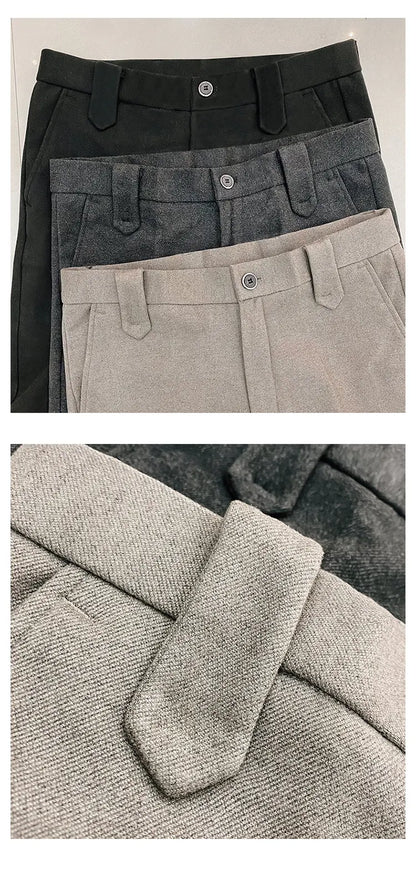 Autumn Winter Thickened Woolen Men Suit Pants New Solid Keep Warm Casual Slim Straight Pant Business Office Social Dress Pants
