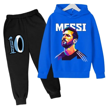 Spring Autumn Children's Hoodie Set Messi Avatar Printed Sportswear Hoodie Pants Suit 2-piece Set Boy Girl Kid Clothes Tracksuit